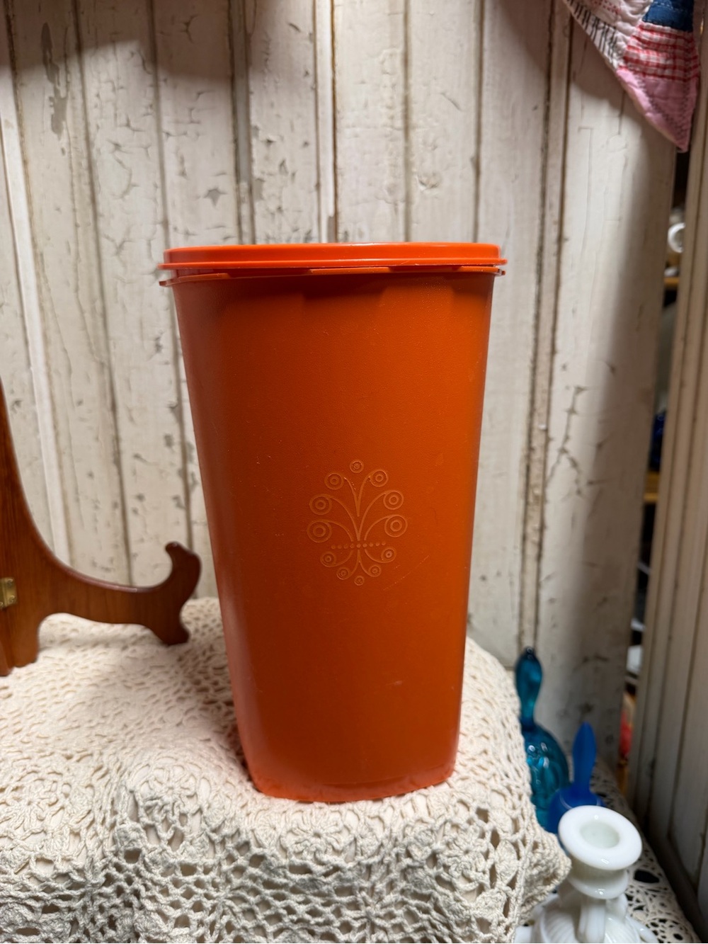 Vintage Orange Tall Plastic Tupperware Storage Container with Lid MCM